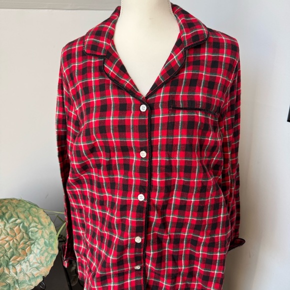 Lands' End Womens 3-Piece Red Plaid Flannel Pajama Set w/ Robe Medium cozy comfy - Picture 3 of 8